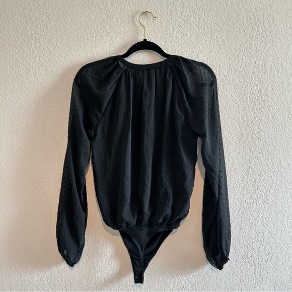 Abercrombie & Fitch Black Long sleeve Clip dot Bodysuit Small Swiss Dot Sheer - Picture 2 of 12
